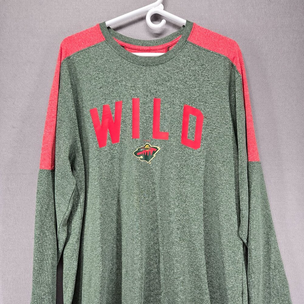 NHL Brand Unisex Long Sleeve Crew T-Shirt, MN Wild, XL, Red/Green Colorblock